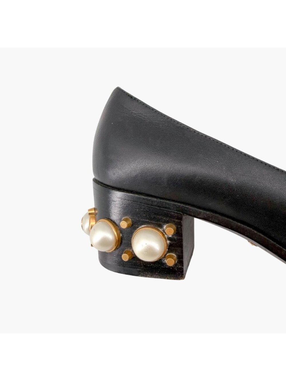 Gucci Lion Head Pearl Fringe Block Heel Loafer Pumps Black Leather Size 37 US 7 - Picture 10 of 15